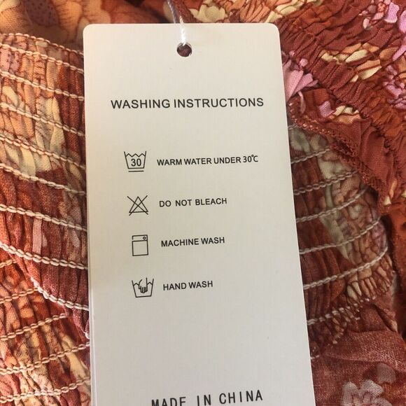 Zesica Dress Womens Size XL Orange Pink Floral Smocked Ruffle Beach Boho New - Picture 13 of 13